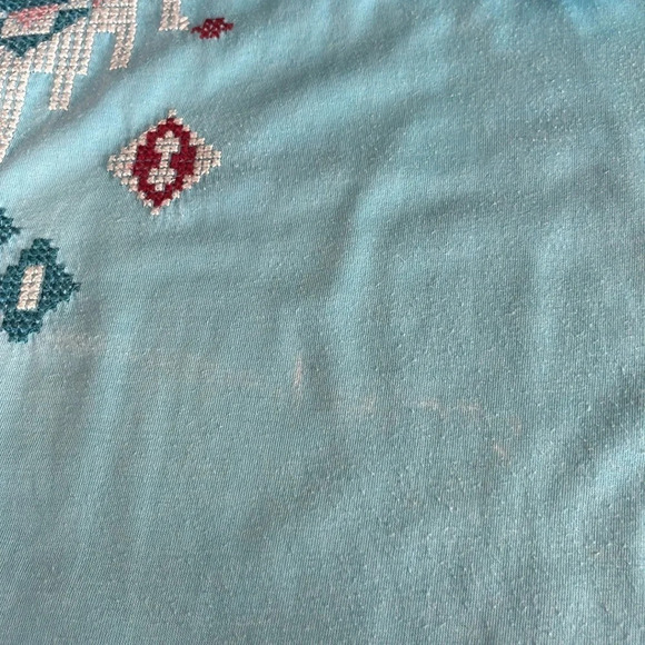 Johnny Was Cross Stitched Tunic Length Tank Top Raw Hem in Blue - Size Small - Picture 9 of 11